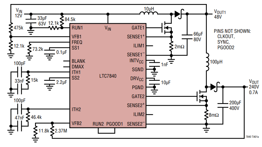Application Circuit Diagram - Analog Devices Inc. LTC7840 Boost Controllers